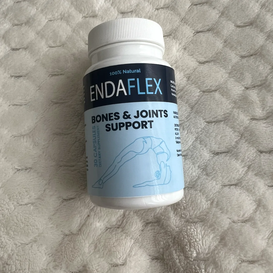 Flacon EndaFlex debout, étiquette bleue Bones & Joints Support